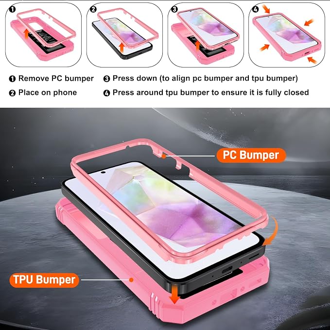 Gritup for Galaxy A35 5G Case Military-Grade Shockproof with Kickstand Pink | with 2 PCS Screen Protector, Slide Camera Cover, Heavy Duty Outdoor Protection Funda para A 35 Phone Cover, Pink - Image 3