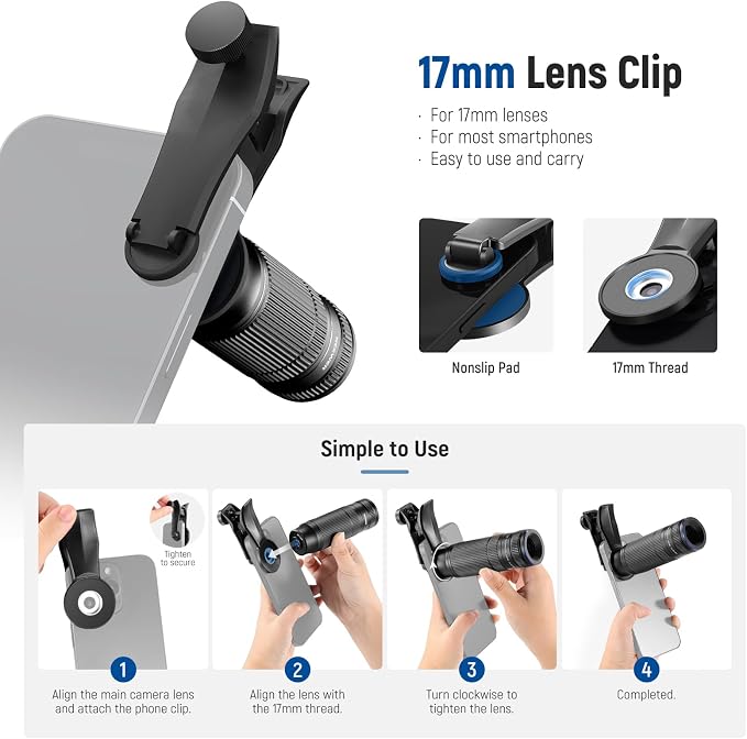 NEEWER 7X Telephoto Lens with Phone Lens Clip Compatible with iPhone Samsung, 15 Elements 12 Groups 7X Magnification Phone Lens for 17mm Thread Phone Cage/Phone Case/Backplate, LS-36 PRO - Image 6