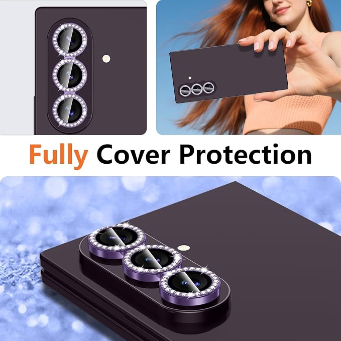 for Samsung Galaxy Z Fold 8 Ultra Camera Lens Protector, Individual Metal Ring Tempered Glass Lens Cover, [Strong Adsorption] Scratch Resistant Ultra-Thin HD Clear Lens Cover, 1 Set-Violet Diamond - Image 8