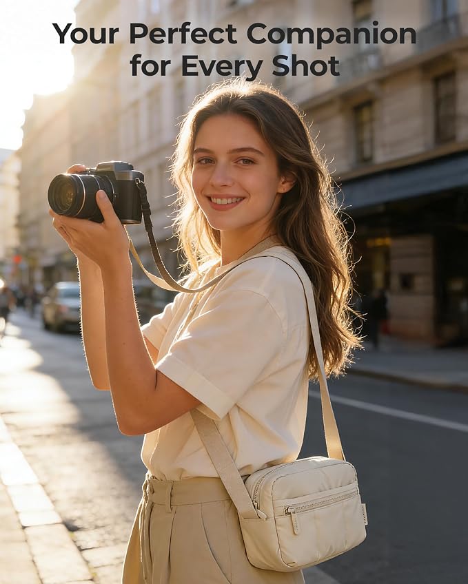 BAGSMART 2 in 1 Small Puffy Camera Sling Bag, Coffee Brown | Mirrorless Crossbody Photography Camera Case for Photographers, Camera Shoulder Bag - Image 2