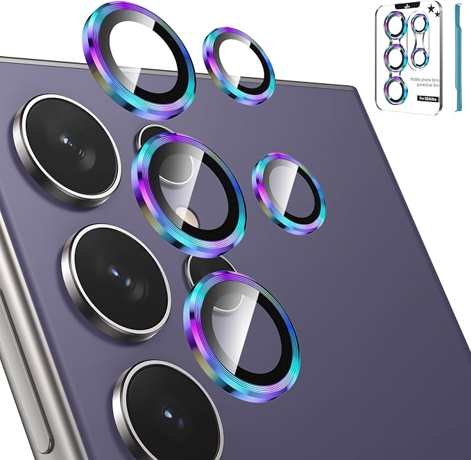 Tensea Compatible with Samsung Galaxy S24 Ultra Camera Lens Protector | 9H Tempered Glass Camera Cover Screen Protector Metal Individual Ring [Installation Tray][Case Friendly] by Tensea