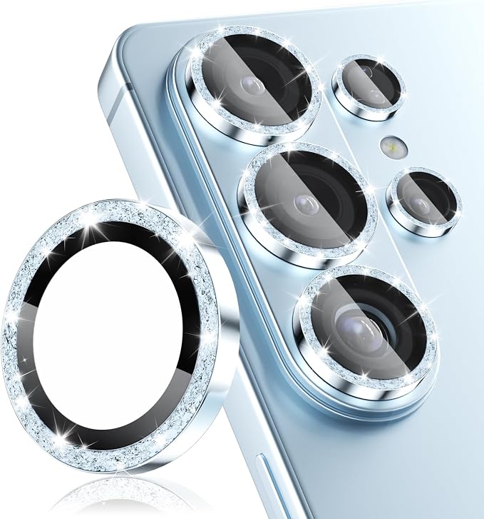 CloudValley for Samsung Galaxy S26 Ultra Camera Lens Protector Bling | 9H Tempered Glass + Aluminum Alloy Lens Protective Ring [Glitter Decoration] Ultra-HD Individual Lens Cover,Glitter Blue by CloudValley