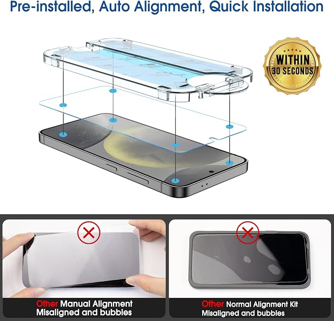 amFilm OneTouch for Samsung Galaxy S24 Screen Protector 6.2" Tempered Glass | Auto-Alignment, 30s Install, Bubble Free, Scratch & Drop Protection, HD Clear, Camera Lens Protector, 2+2 Pack (S24-6.2'') - Image 4