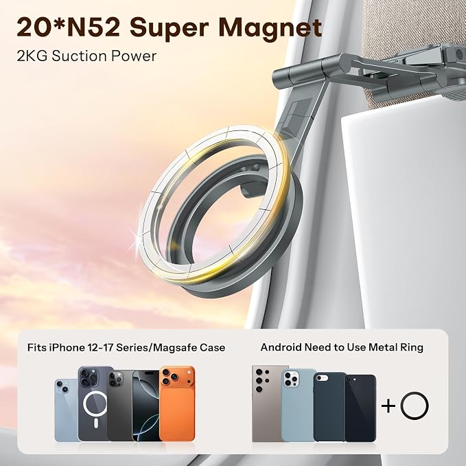 OMOTON TP02 360°Rotating Adjustable Aluminum for MagSafe Tripod Mount, Gray | Magnetic Phone Tripod for iPhone 17/16/15 Pro Max Air, Foldable Cell Phone Stand Fits Vlog, Gym Travel Essentials Accessories - Image 2