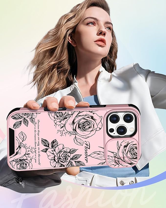 Buleens for iPhone 16 Pro Max Case 6.9 Inch - with Ring Stand & Camera Cover Aesthetic Cute Designed Women Girl Girly Pretty Kawaii Rose Flower Phone Case for iPhone 16 Pro Max Compatible with Magsafe - Image 6