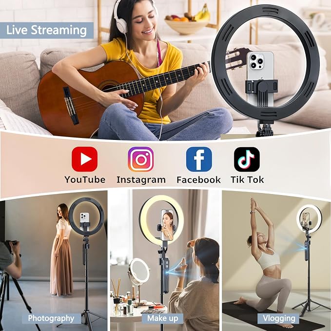 70.9" Auto Face Tracking Tripod with 360 Rotation & 10" Ring Light, Phone Tripod & Selfie Stick with Remote for Cell Phone 4"-7", Motion Sensor for Live Stream Vlog Video Recording - Image 2