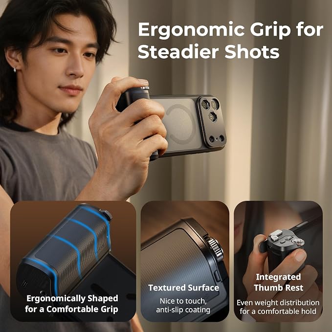 SMALLRIG FilMov Photography Grip Kit w/Filter for iPhone 17 Pro, Ergonomic Grip with Shutter & Zoom, Built 3400mAh Battery Wireless Remote, Phone Creator Kit for Filmmaking, Selfie, YouTube - 6300 - Image 2