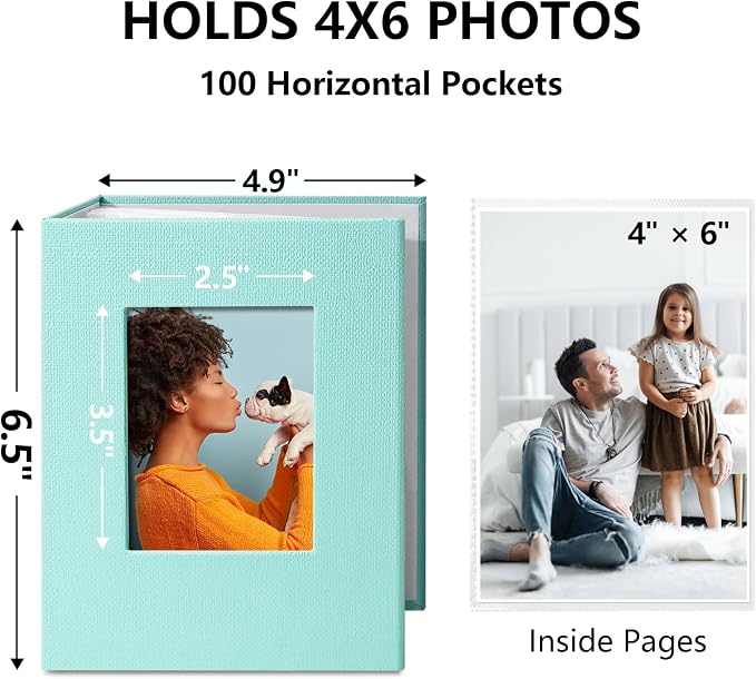 Vienrose Small 4x6 Photo Album Slip In 100 Photos Skyblue | Portable Design Photo Book, Memory Book, Wedding Family Baby Travel, Easy To Carry - Image 2