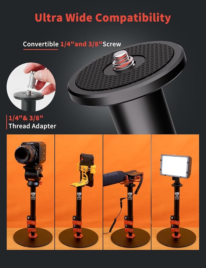 IFOOTAGE RB-A200 Round Base Monopod 22" Aluminum Tripod Stand | Tabletop Tripod Stand for Desk Compatible with DSLR Camera Light Webcam for Live Streaming Vlogging, Payload 10KG/22LBS - Image 4