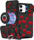 Buleens for iPhone 16 Case 6.1 Inch - with Ring Stand & Camera Cover Aesthetic Cute Designed for Women Girls Girly Pretty Kawaii Cherry Unique Teen Phone Case for iPhone 16 Compatible with Magsafe by Buleens