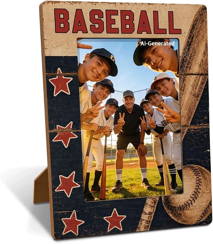 Baseball Picture Frame for 4x6 Photo, Desk Shelf Decor Gift for Players Coach Teammates, Vintage Sports Tabletop Photo Frame with Easel Back for Team Senior Night End of Season by Unknown
