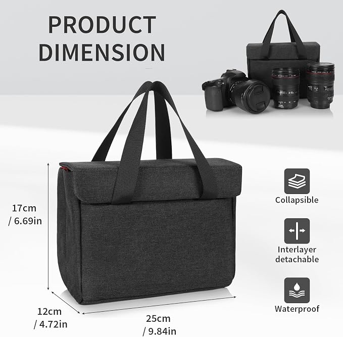 BAIGIO Camera Insert Bag Camera Cube Foldable Camera Bag Insert with Handle DSLR SLR Camera Insert for Backpack Shockproof and Water-resistant Protective Camera Inner Organizer - Image 3