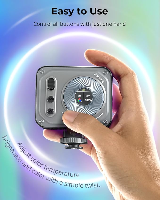 SmallRig RM120 RGB LED Video Light Panel, 7W Portable Metal Camera Light | 2500-8500K CRI TLCI 98+, 5000mAh / 3H Runtime / OLED Screen / 12 Effects for TikTok, Content Creator, Photographer - Image 2