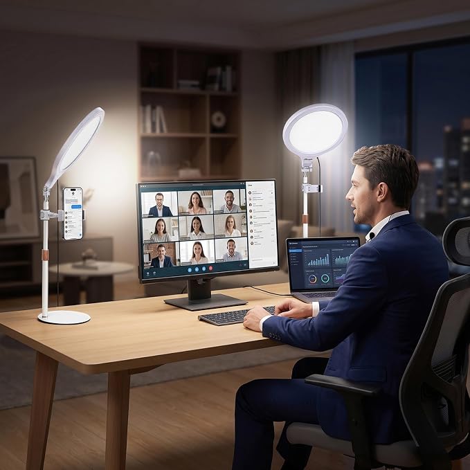 10in Desktop Ring Light with Stand for Phone | 10-Level Dimmable USB Computer Lighting for Zoom Meetings, Streaming, Podcasting, and Home Office - Image 7