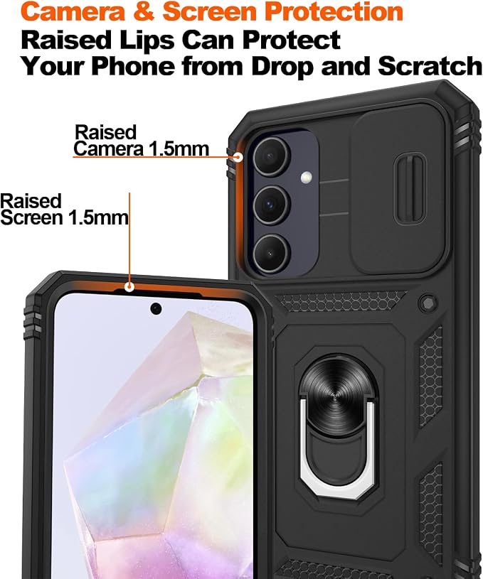 Gritup for Galaxy A35 5G Case Military-Grade Shockproof with Kickstand | with 2 PCS Screen Protector, Slide Camera Cover, Heavy Duty Outdoor Protection Funda para A 35 Phone Cover, Black - Image 4