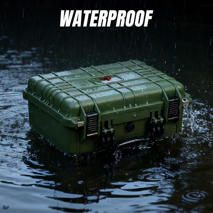 Jack Boss Waterproof Hard Camera Case with Pre-cut Foam,Green | Portable Protective Hard Shell Case With Updated Plastic Material,Fit Drones,Camera,Equipments,16x12.8x6.8 Inch - Image 4