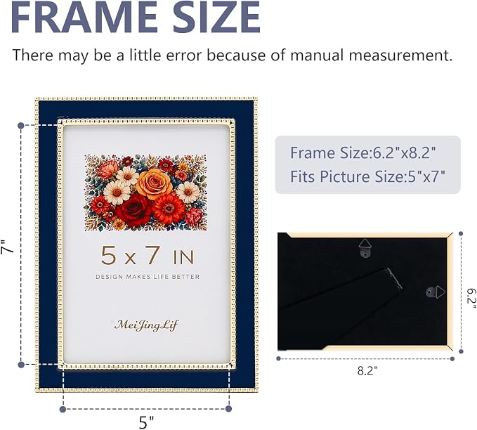 Premium Metal Picture Frame 5x7 Inches with Velvet Back Cover - Elegant and Durable Photo Frame for Displaying Cherished Memories, Perfect as Desk Decor, Home Office Accessory,Blue picture frame - Image 3