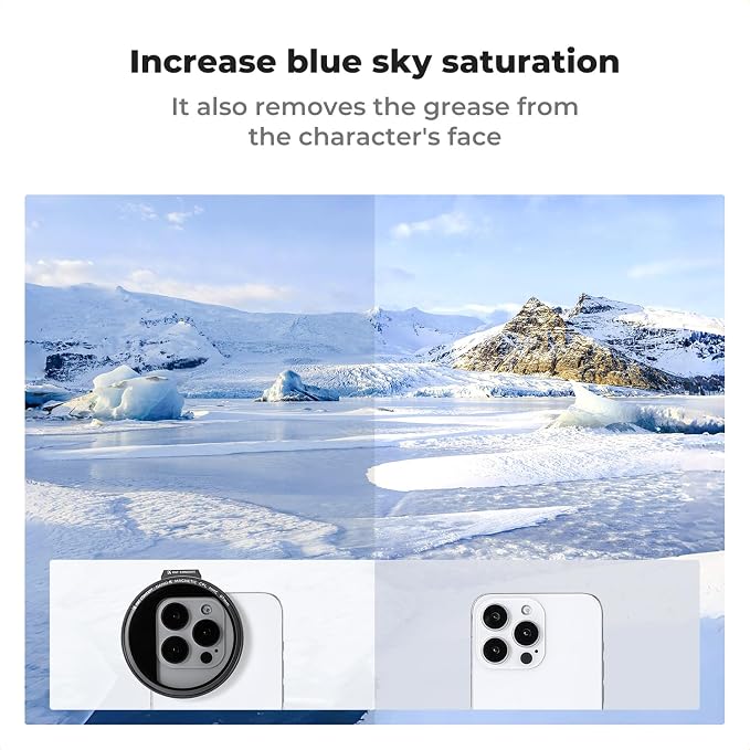 K&F CONCEPT Clip On 67mm CPL Magnetic Phone Lens Filter Kit | Magnetic Adapter Ring/Cold Shoe/Locking Knob, Polarizer Filter Compatible with iPhone 16 15 Pro Max 14 13, FA303 - Image 4