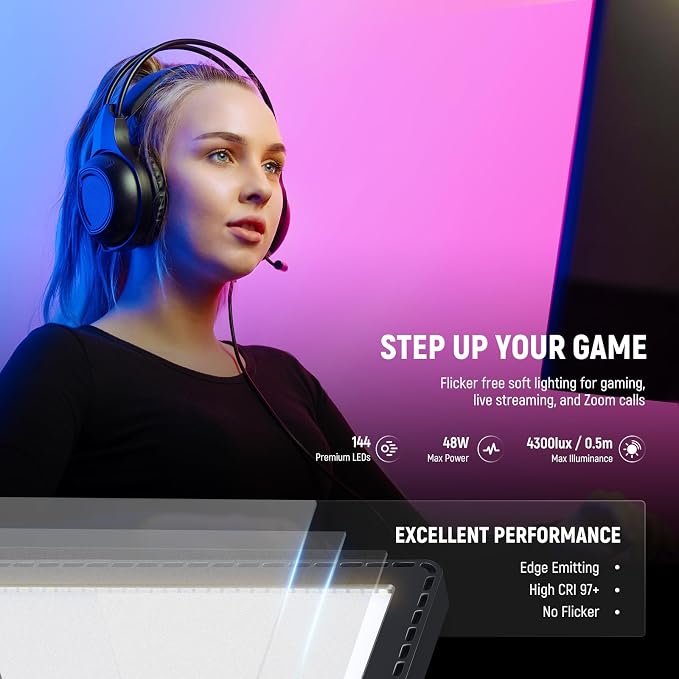 NEEWER GL1C RGB 15.5" Key Light, 48W Edge Lit Soft LED Video Panel Streaming Gaming Lighting with 2.4G PC/Mac iOS/Android APP/WiFi/Stream Deck Control, Touch Bar, 2900K-7000K, Music Sync, 18 Scenes - Image 2