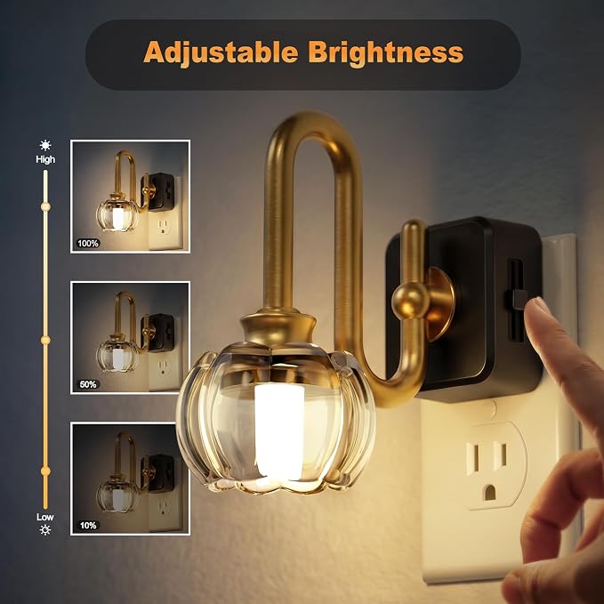 JandCase Night Light, Night Lights Plug into Wall, Glass LED Nightlight | 0-100LM Dimmable Flower Nightlights, Dusk to Dawn Sensor, 1W Vintage Pumpkin Nite Light for Bathroom Hallway Decor, 1 Pack - Image 3