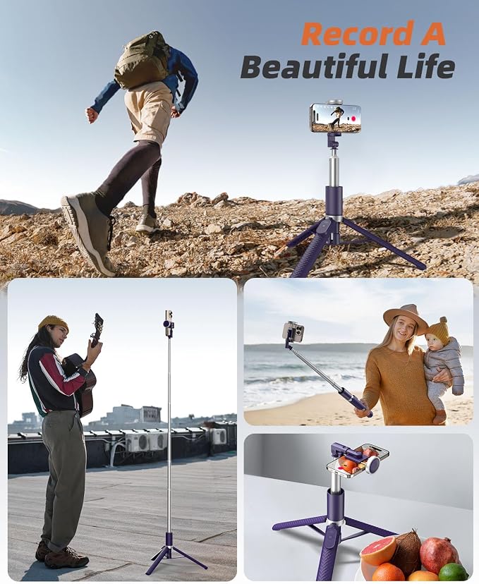 Tripod for iPhone, Selfie Stick with Remote, Stable & Durable Phone Tripod | Portable Travel Cell Phone Stand, Extendable All-in-1 Tripod for Video Recording Compatible with iPhone Android - Image 6