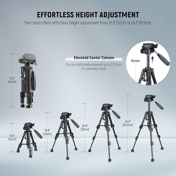 NEEWER Basic Mini Desk Tripod for iPhone & Camera with 3 Way Pan Tilt Head, Handle & Remote, Metal Portable Table Top Video Phone Tripod with 1/4" Plate for DSLR Camera Camcorder, Max Load 13lb, TP02 - Image 3