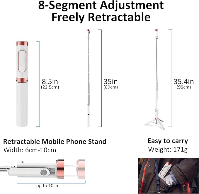 CellphoneTripod with Remote, Aluminum Alloy Selfie Stick Tripod, Best Foldable Mini Extendable Tripod Stand 270° Rotation Compatible with iPhone/Android Travel Essentials - Image 6