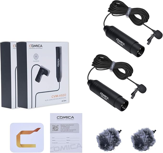 COMICA XLR Microphone CVM-V02O 2 Pack 14.76 fts Phantom Power Omni-Directional Lavalier Lapel Microphone for Canon Sony Panasonic Camcorders Zoom H4n H5 H6 Tascam DR-40 DR-60D DR-70D DR-100 Recorders - Image 7