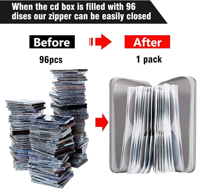 Siveit CD DVD Cases 96 Capacity Disc Storage Binder for Car(Silver) | Hard Plastic CD DVD Disc Cases Storage Binder Wallet for Car Home Office Travel - Image 4