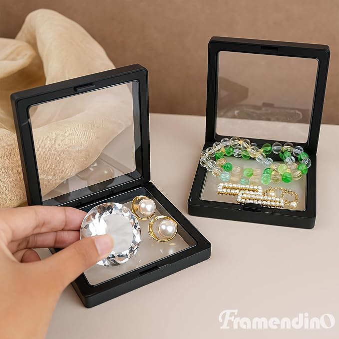 Framendino, 20 Pack Black 3D Floating Frame Display Case Challenge Coin 3.5x3.5x0.8 Holder Stands Jewelry Storage Box for AA Medallion Shells Gems - Image 7