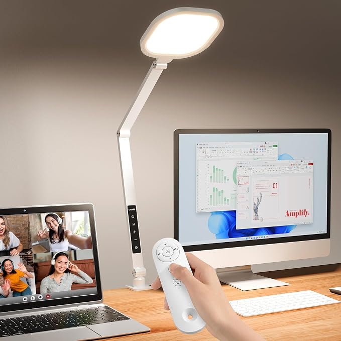 Video Conference Lighting for Computer, Zoom, Video Recording,White | 15W Desk Ring Light with C- Clamp, Swing Arm, Remote, Memory & Timer CRI 97.8, Video Lighting for Webcam,Streaming, Podcast - Image 9