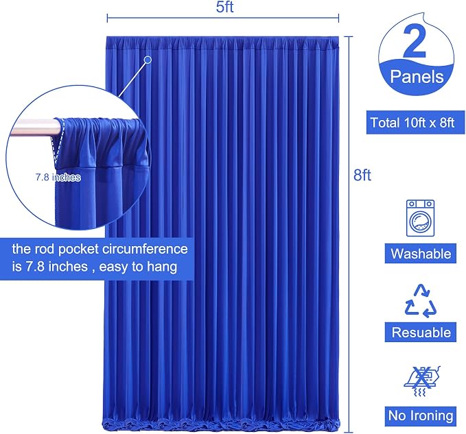 Royal Blue Backdrop Curtain for Parties Wrinkle Free Blue Photo Curtains Backdrop Drapes Fabric Decoration for Wedding Birthday Party Baby Shower 5ft x 8ft,2 Panels - Image 5