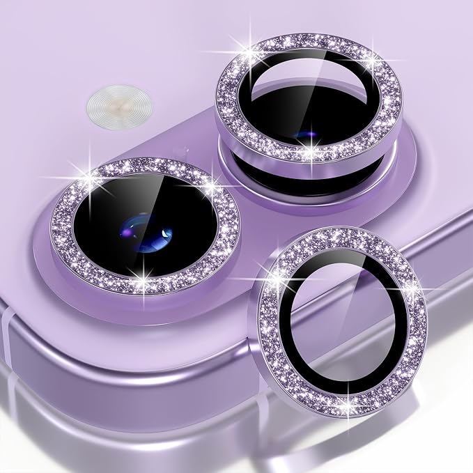 Choiche for iPhone 17 Camera Lens Protector Bling, Glitter-Purple | Ultra HD, 9H Tempered Glass Camera Cover Screen Protector Metal Individual Ring Decoration Accessories, 2-Lens, 6.3-inch by Choiche