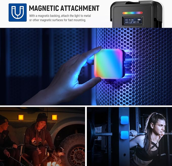 NEEWER RGB62 Magnetic RGB Video Light with APP Control, 2 Pack 360° Full Color LED Camera Light with 3 Cold Shoes CRI97+ 2500K-8500K 17 Scenes 2000mAh Rechargeable Portable Photography Selfie Lighting - Image 7