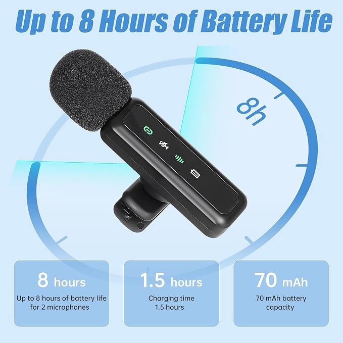 Wireless Lavalier Microphone for iPhone, Mini Mic with LED Display, Plug and Play, Noise Reduction, Phone Microphone for Video Recording, Podcast, YouTube, TikTok (Mic2) - Image 5