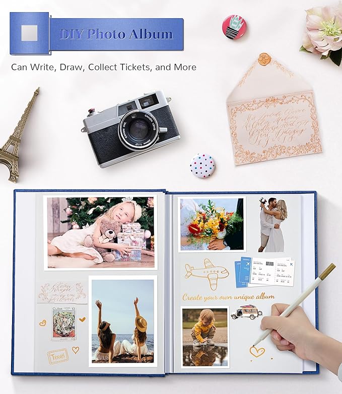 Artfeel Photo Album Self Adhesive Scrapbook Album for 3x5 4x6 5x7 8x10 Pictures,120 Pages Linen Cover with Display Window DIY Photo Book,Ideal Gifts for Family Travel Wedding Baby - Image 4
