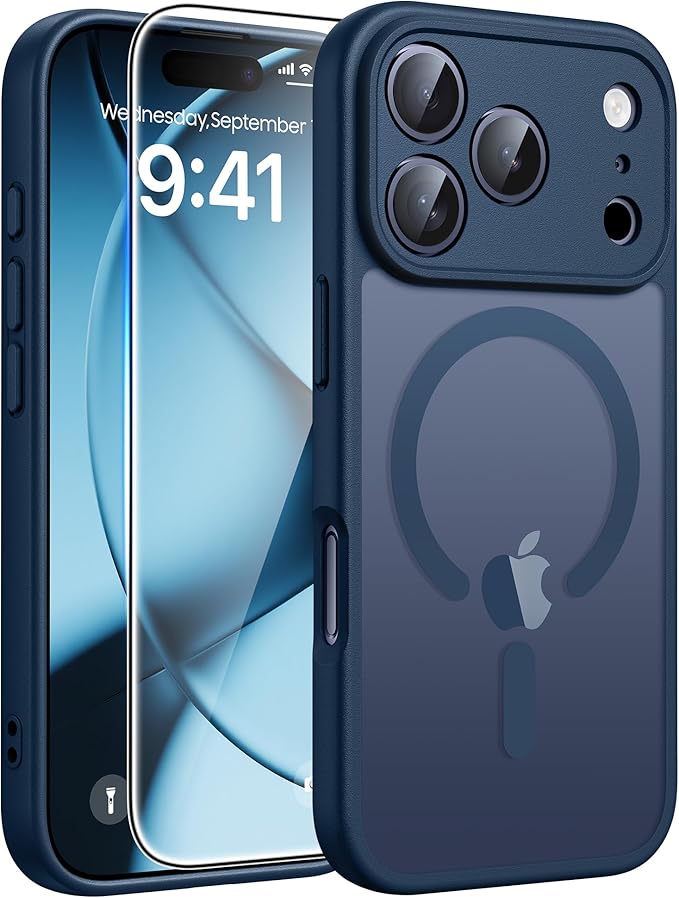 FNTCASE for iPhone 17 Pro Case, Fit for Magsafe, Screen Protector, Blue | Full Camera Protection, Translucent Matte, 14FT Military Grade Drop Proof, Shockproof Protective Phone Cover by FNTCASE