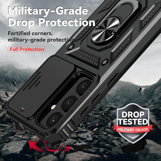 for Galaxy S24 Plus/S25 Plus Case with Screen Protector: [Military Grade 20ft. Drop Tested] Slide Camera Cover Ring Shockproof Protective Phone Case for - Samsung Galaxy S24 Plus/S25 Plus (Black) - Image 3