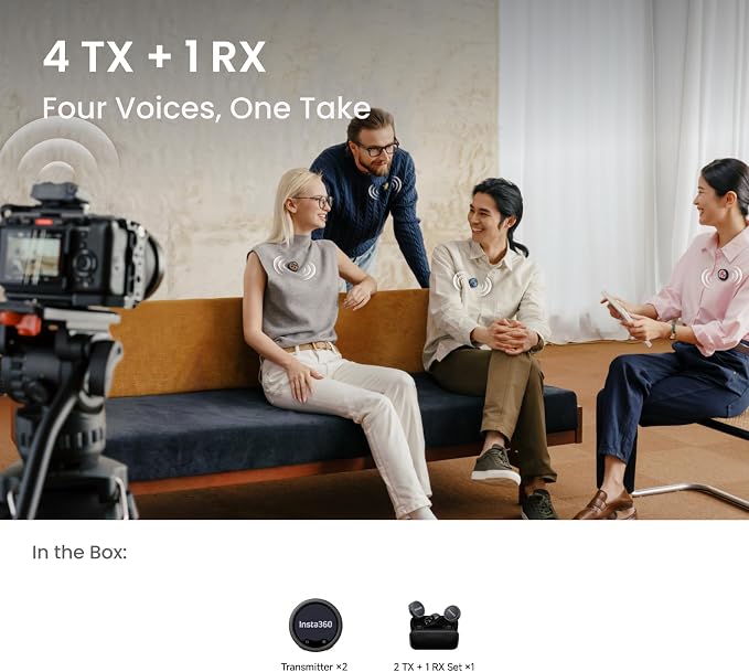 Insta360 Mic Pro (4 TX + 1 RX + Charging Case), Wireless Mini Lavalier Microphone for iPhone/Camera/Android, Video Recording, Vlogging, Bluetooth, Customizable E-Ink Display, 3-Mic Array, 30hrs Use - Image 9