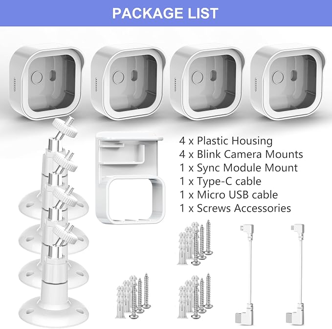 4 Pack Blink Outdoor Wall Mount for Outdoor 4/2K+, Blink Sync Module Mount | Weatherproof Protective Housing, 360° Adjustable Mounting with Sync Module Mount, Perfect View Angle for Blink System，White - Image 7