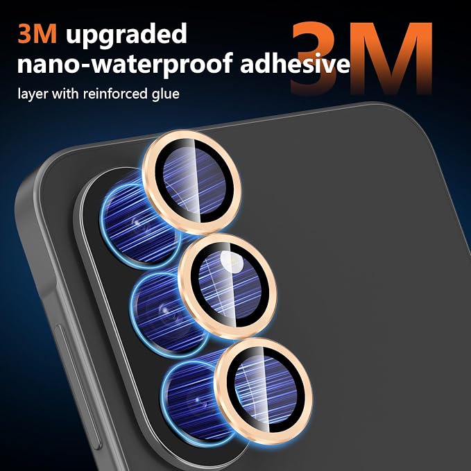 for Samsung Galaxy A37/A57 Camera Lens Protector, Individual Metal Ring Tempered Glass Lens Cover, [Strong Adsorption] Scratch Resistant Ultra-Thin HD Clear Lens Cover, 1 Set-Gold - Image 4