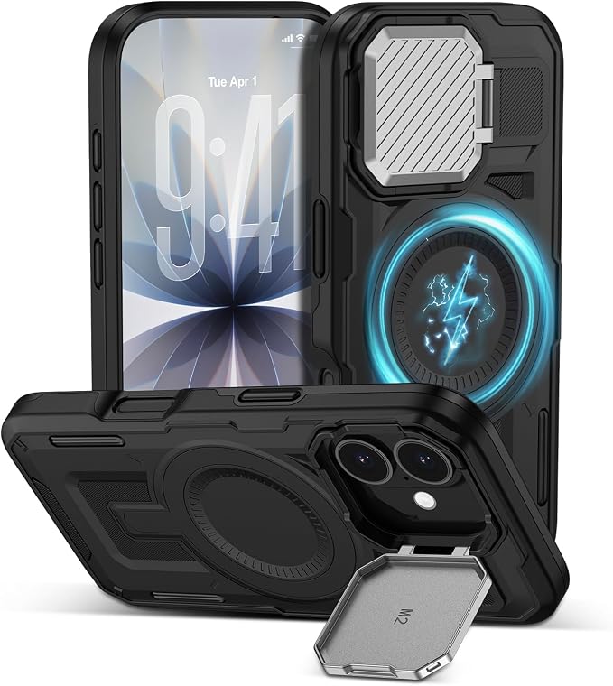 iPhone 17 Case with Cover Stand, Magnetic Case with Camera Cover Lens Protector Phone Cover Grip Stand MagSafe for iPhone 17 Pro Military-Grade Shockproof CASE Kickstand for iPhone 17, 6.3 inch, Black by vifigenmakeyourlifeeasy