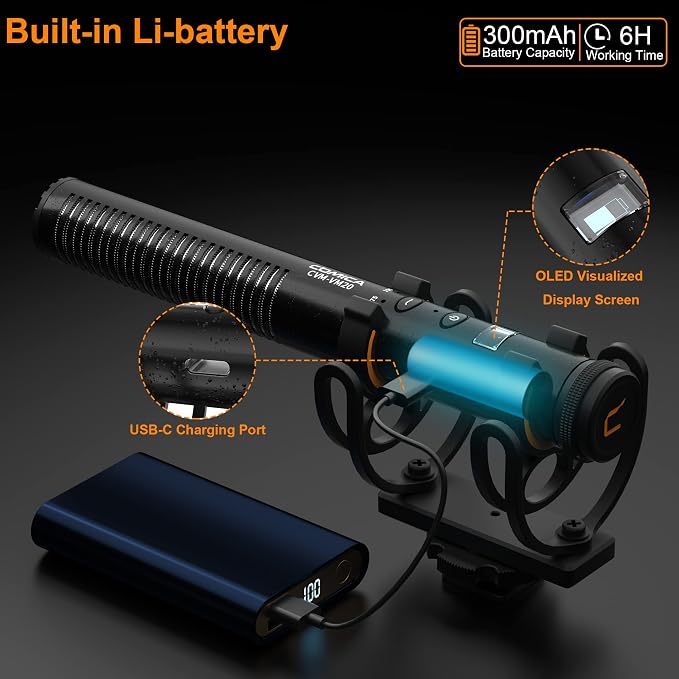 COMICA VM20 Professional Shotgun Microphone for iPhones, Androids, Cameras | Super Cardioid, 60H Working Time, OLED Display, 75/150HZ Low Cut Filters, Video Mic for Vlogging Film Interview Video Record - Image 4
