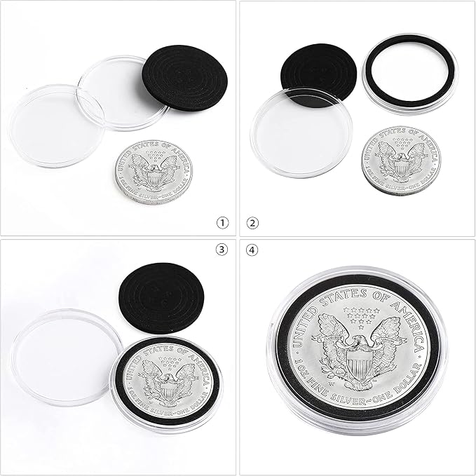 SPLF 100pcs Clear Plastic Coin Capsules, Coin Holder for Collector | Coin Collection Case with Gasket (20/25/30/35/40.6/46mm) for Silver Eagle Liberty Coin & JFK Half Dollar & Bitcoin More - Image 5