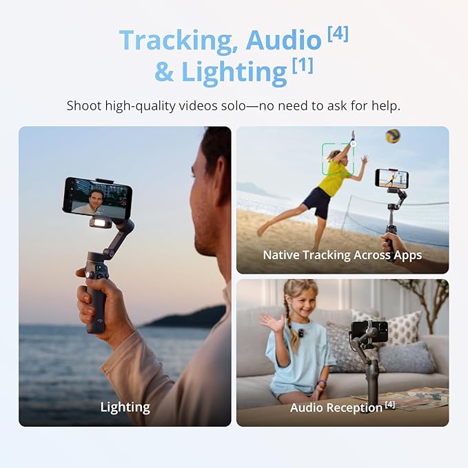 DJI Osmo Mobile 8 + Bag, AI Native Tracking | Gimbal Stabilizer for phone, Audio & Lighting, 360° Pan Rotation, Built-in Extension Rod & Tripod - Image 3