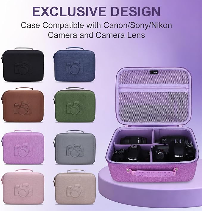 Medium Camera Case Bag for Canon/Sony/Nikon Camera and Multiple Lens Beige | Hard Travel Carrying Case Bag for Canon/Sony/Nikon DSLR SLR Mirrorless Camera and Multiple Lens with 3 Dividers - Image 6