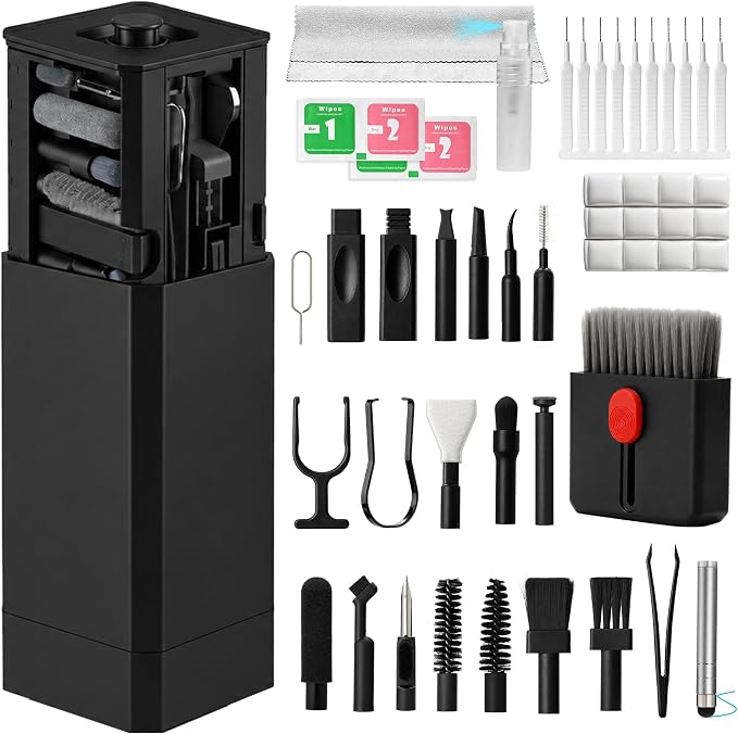 Upgrade Phone Cleaning Kit (57PCS), iPhone Cleaning Kit, Cleaning Kit for AirPods, Keyboard Cleaning Kit, Charging Port Cleaner for Apple Lightning/Android USB-C (Black, with 10 Mini Brush) by HISSIMO