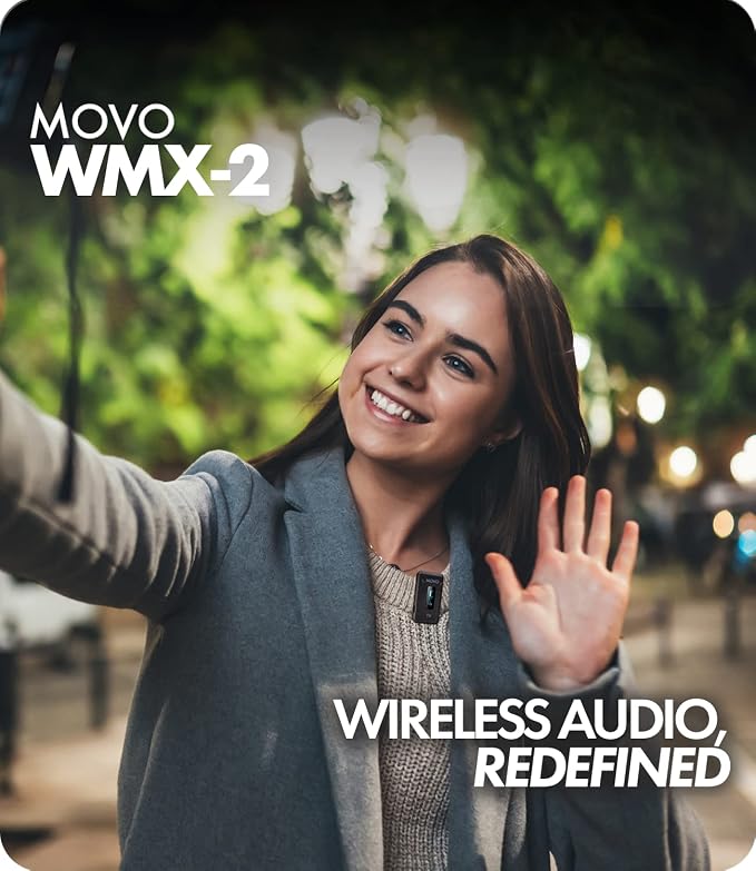 Movo WMX-2 Wireless Camera Microphone with Charging Case - Lavalier Mic for DSLR Cameras, Vlogging, Content Creation, Filmmaking - Image 2