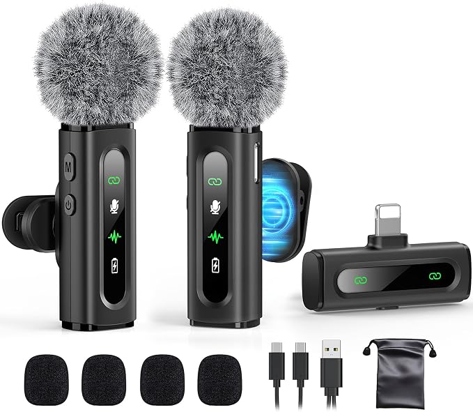 GoorDik Wireless Lavalier Microphone for iPhone Recording Clip-on Mini Mic for iPhone/for iPad Video Recording with Rotatable Clip&Denoise Recording, Portable Mic Set for Content Creators by GoorDik