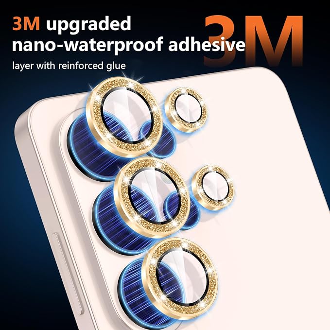 for Samsung Galaxy S26 Ultra Camera Lens Protector, Individual Metal Ring Tempered Glass Lens Cover, [Strong Adsorption] Scratch Resistant Ultra-Thin HD Clear Lens Cover, 1 Set-Gold Sparkly - Image 4